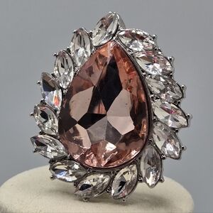 Teardrop Light Pink Gemstone Brooch Pin Sparkling Silver Statement